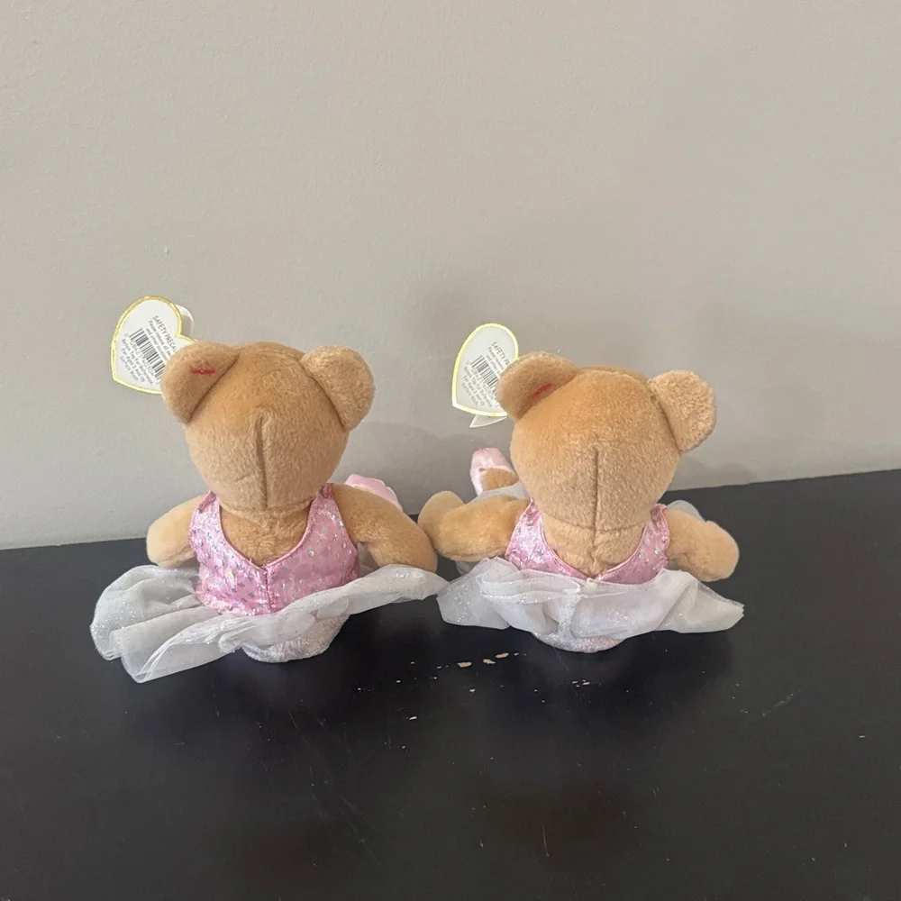 Pair of Ty Beanie Babies Pink Ballerina Bear “Prima” Plush Toy - Pink and Cream